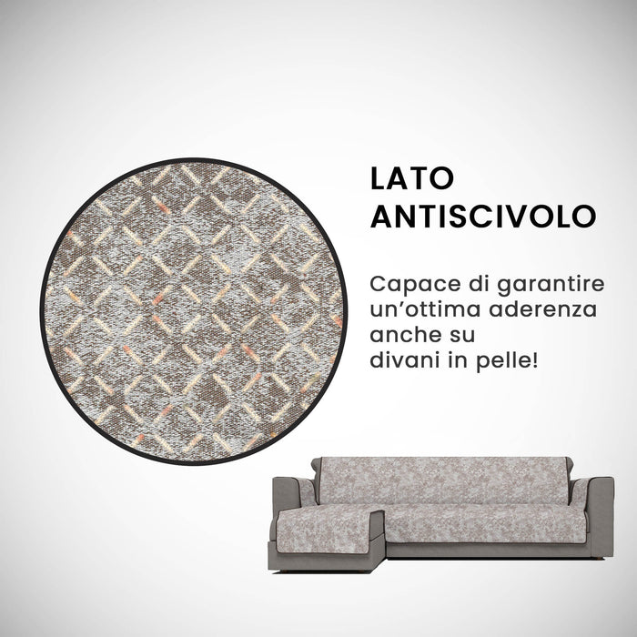 Copridivano con Penisola Sinistra Seduta 290 cm in Poliestere e Cotone Marrone