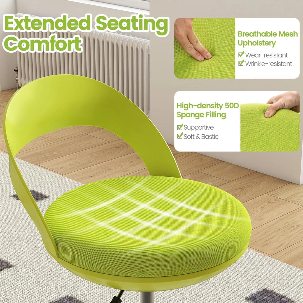 Sedia da ufficio con 5 ruote, altezza regolabile da 70 a 82 cm, sgabello da lavoro con schienale basso, poggiapiedi rotondo, senza braccioli, sgabello ergonomico per ufficio, studio, verde