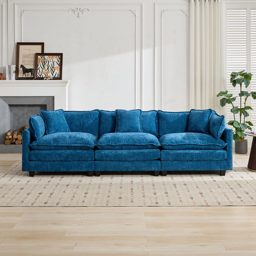 Divano 3 Posti in Tessuto Chenille ¨C Xylo ¨C Blu, Cuscini Imbottiti