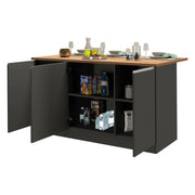 Isola da cucina Tartaro, Tavolo ausiliario portaoggetti, Mobile da cucina a 3 ante, 100% Made in Italy, 155x90h90 cm, Antracite e Rovere