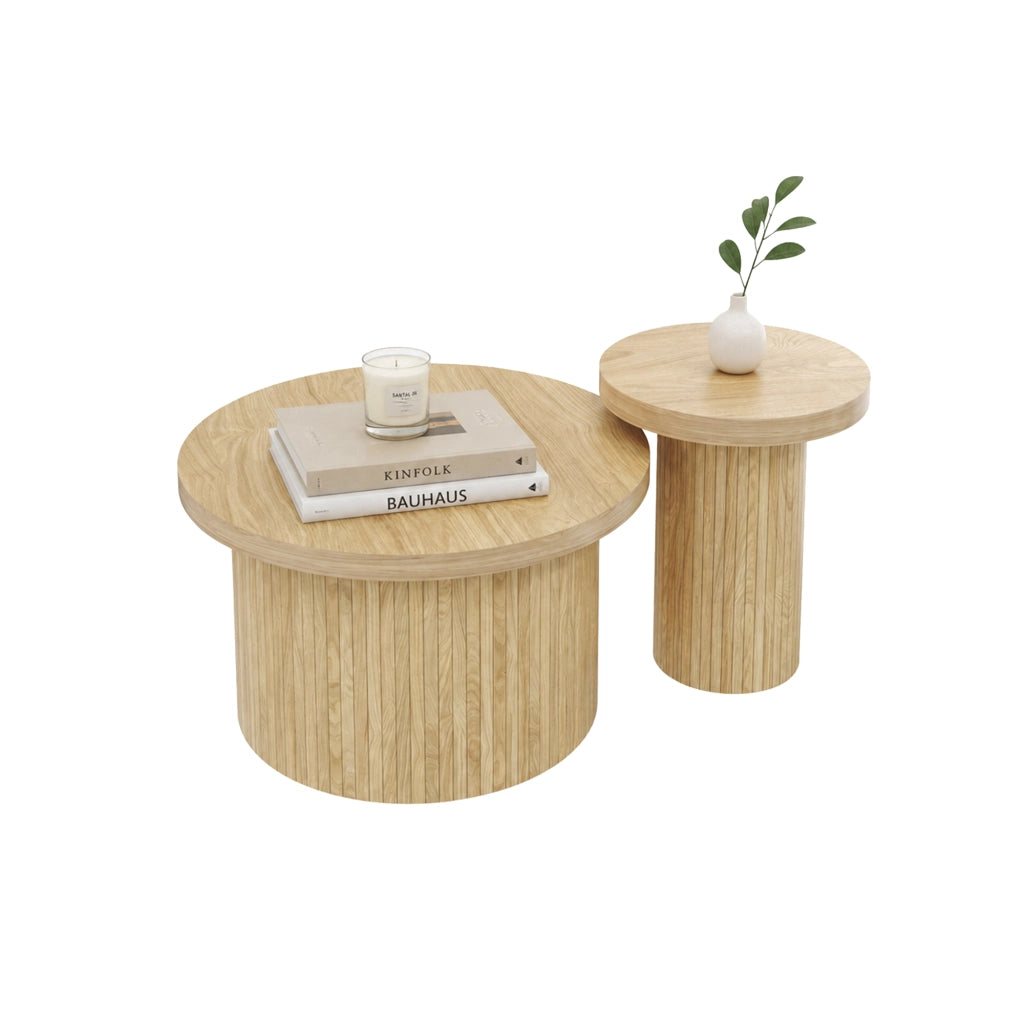 TAVOLINO DA SALOTTO Set da 2 pezzi rotondi 66/40 cm MDF colore naturale