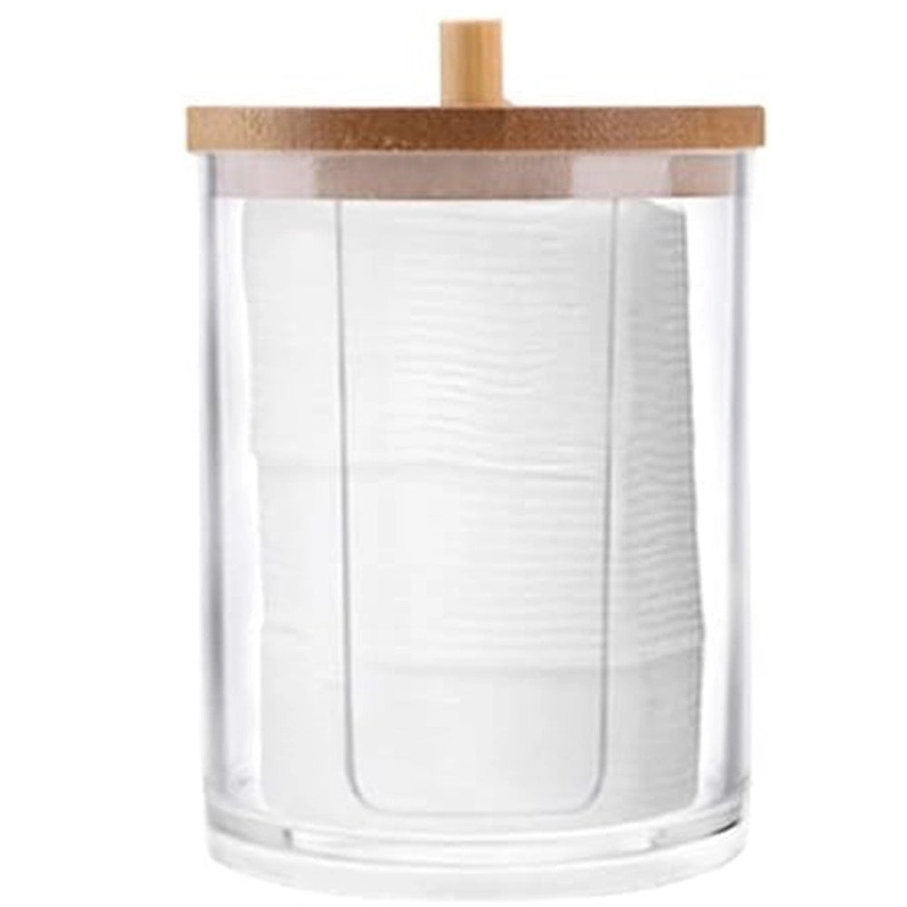 Trade Shop - Contenitore Porta Dischetti Struccanti Trasparente Con Coperchio In Legno 7.1x10.3cm 10822 -