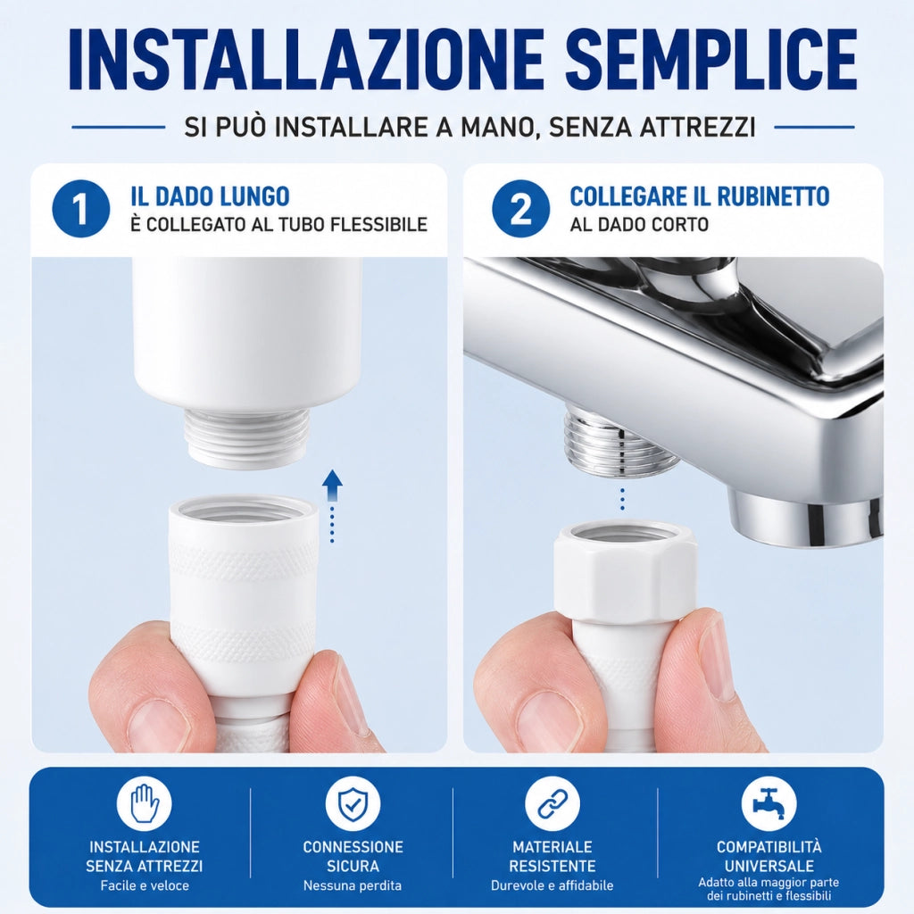 Flessibile Doccia 150 cm Attacco 1/2" Disponibile in Colore Bianco o Nero Bianco