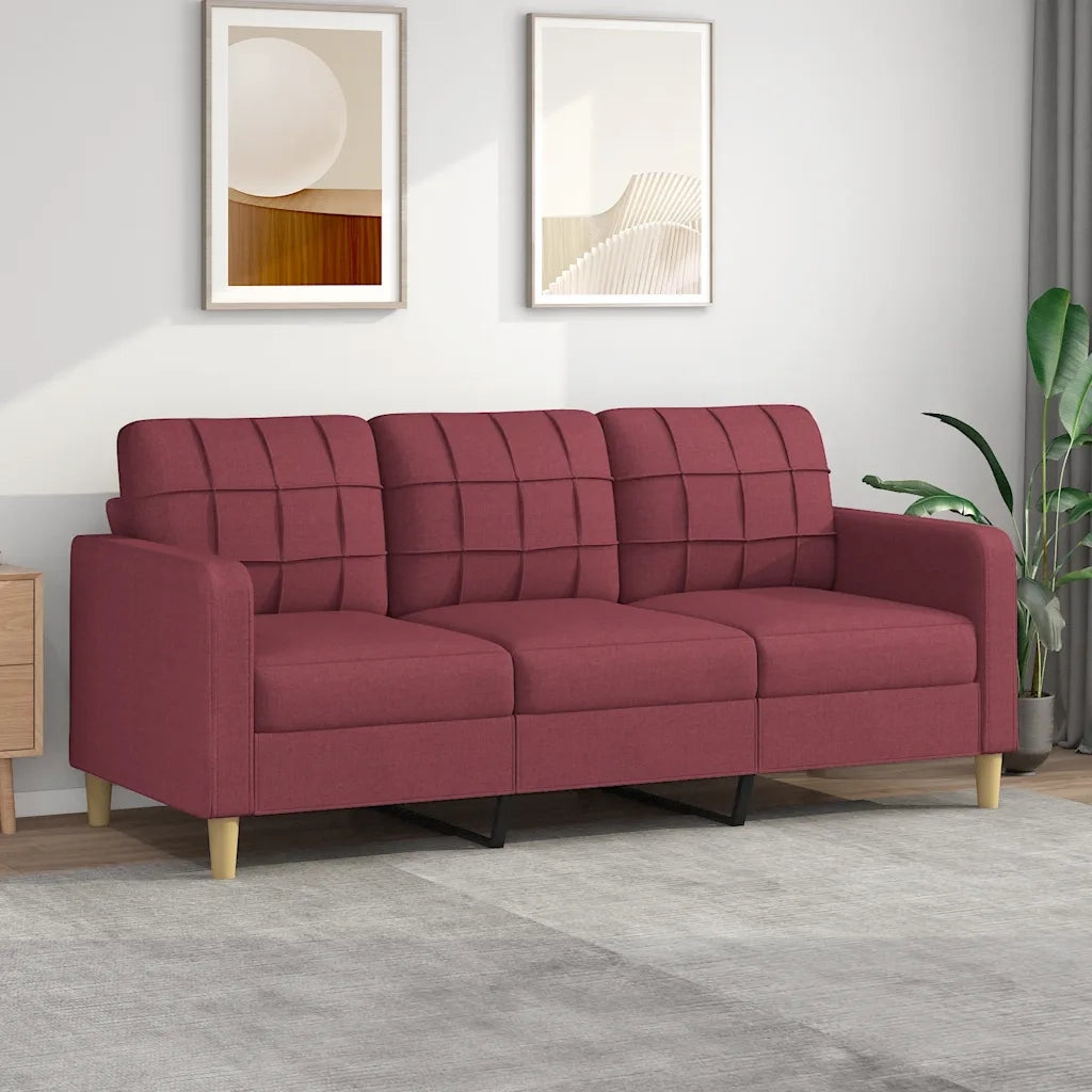Divano a 3 Posti Rosso Vino 180 cm in Tessuto 359105