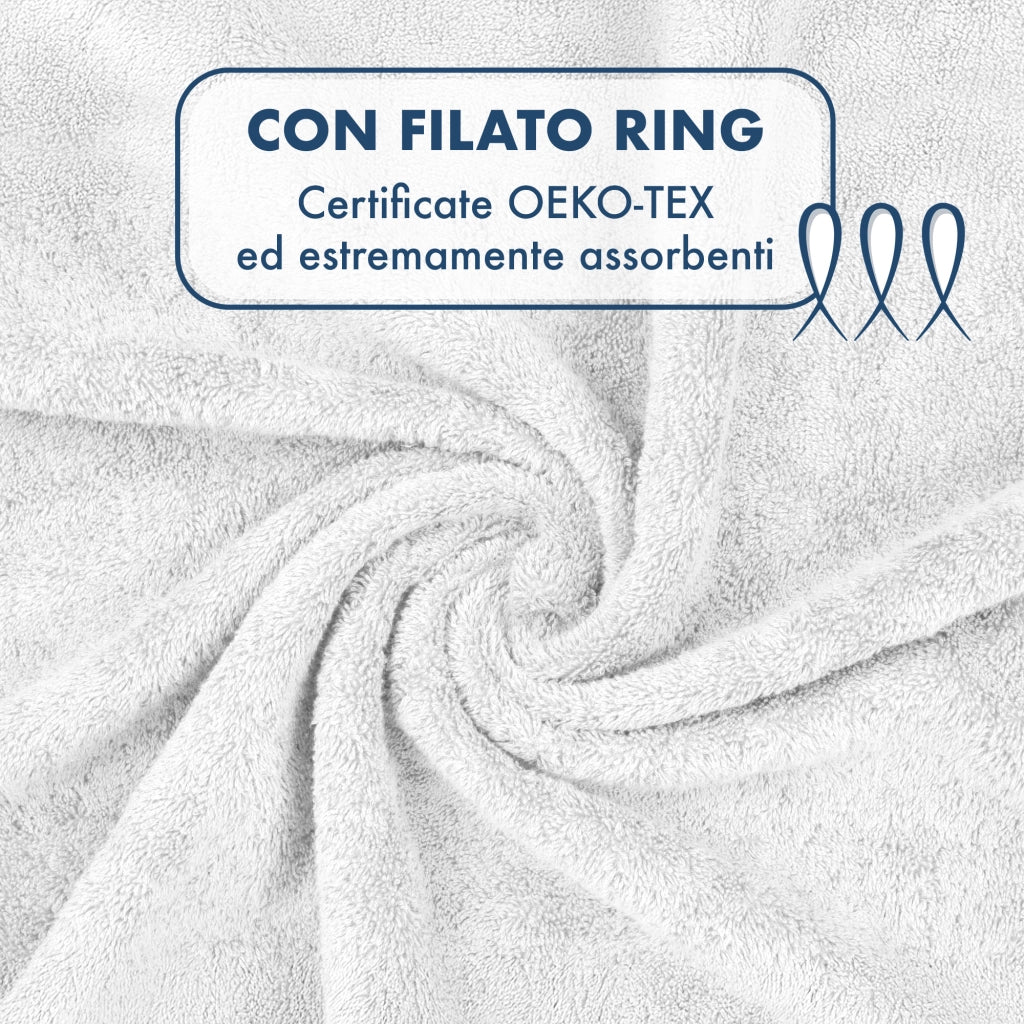 Asciugamani Bagno 100% Spugna Puro Cotone 500 Gr 4 Pezzi 2 Salvietta Viso 2 Asciugamano Ospite Mani Qualità Certificato Oeko-Tex Salviette Super Morbide Bicolore Bianco/NauticalBlu