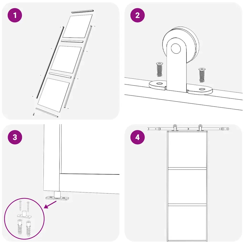 Porta Scorrevole a 3 pannelli in Vetro ESG e Alluminio 76x205 cm Nera 151008