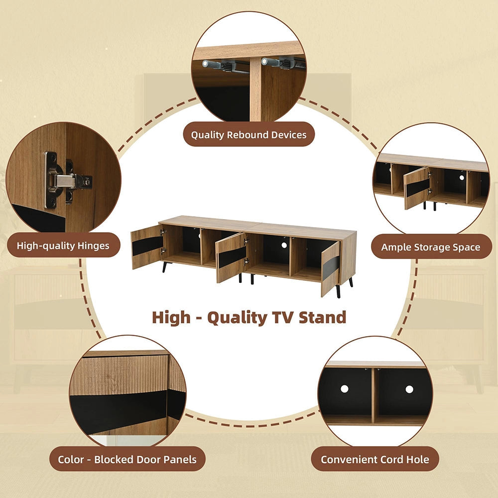Mobile TV 180x40x50cm - Xylo - 4 Ante, 8 Piedi, Legno e Nero, Carico 30kg