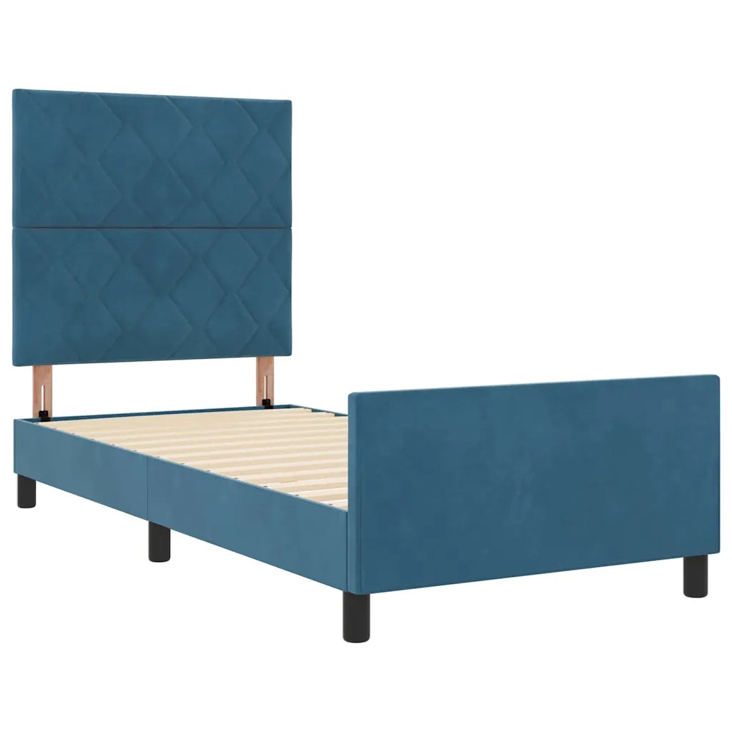 Letto a molle con testiera Blu Scuro 100 x 200 cm Velluto
