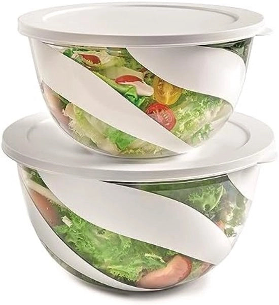 Set di Insalatiera a 2 Pezzi - Bianco - BPA Libero e Resistente al Lavastoviglie