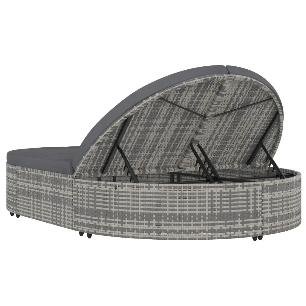 Lettino Prendisole a 2 Posti con Cuscini in Polyrattan Grigio 48127