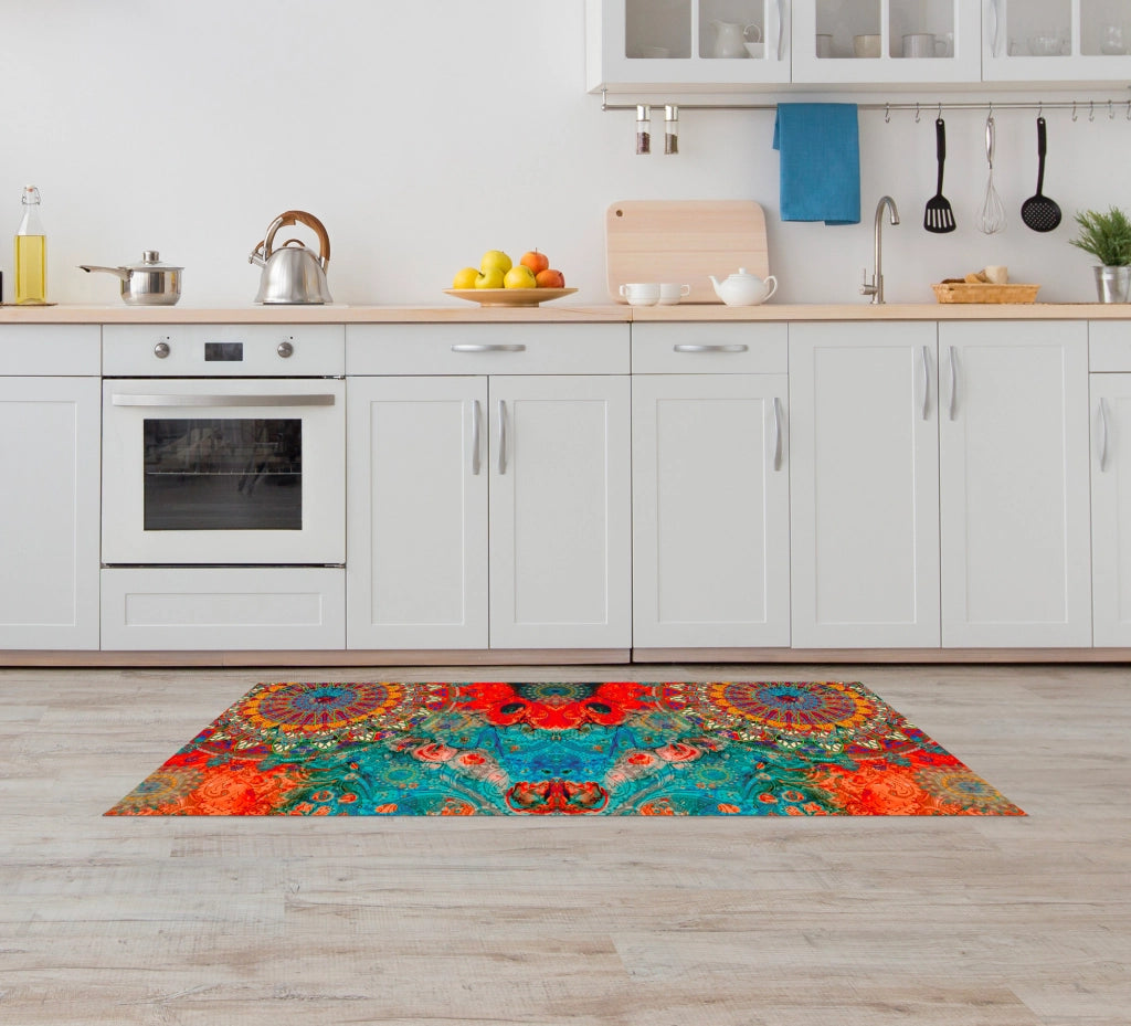 Tappeto passatoia fantasia made in Italy antiscivolo lavabile aderente Mandala Rosso - 50x350 cm
