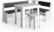 Gruppo panca ad angolo Roman, Bianco, 180 x 120 cm con tavolo, adatto per il posizionamento ad angolo in cucine e sale da pranzo
