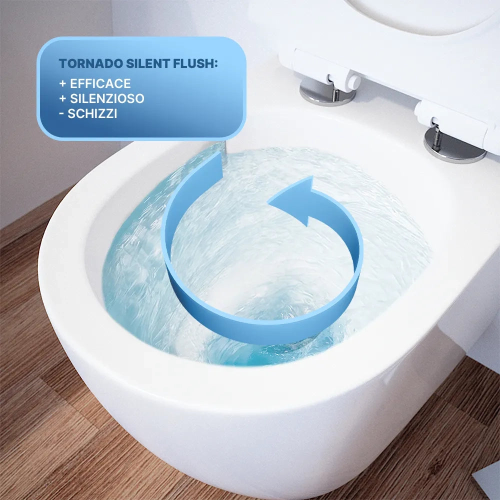 Vaso sospeso tornado silent flush in ceramica bianco lucido con copri-wc soft-close | Sydney
