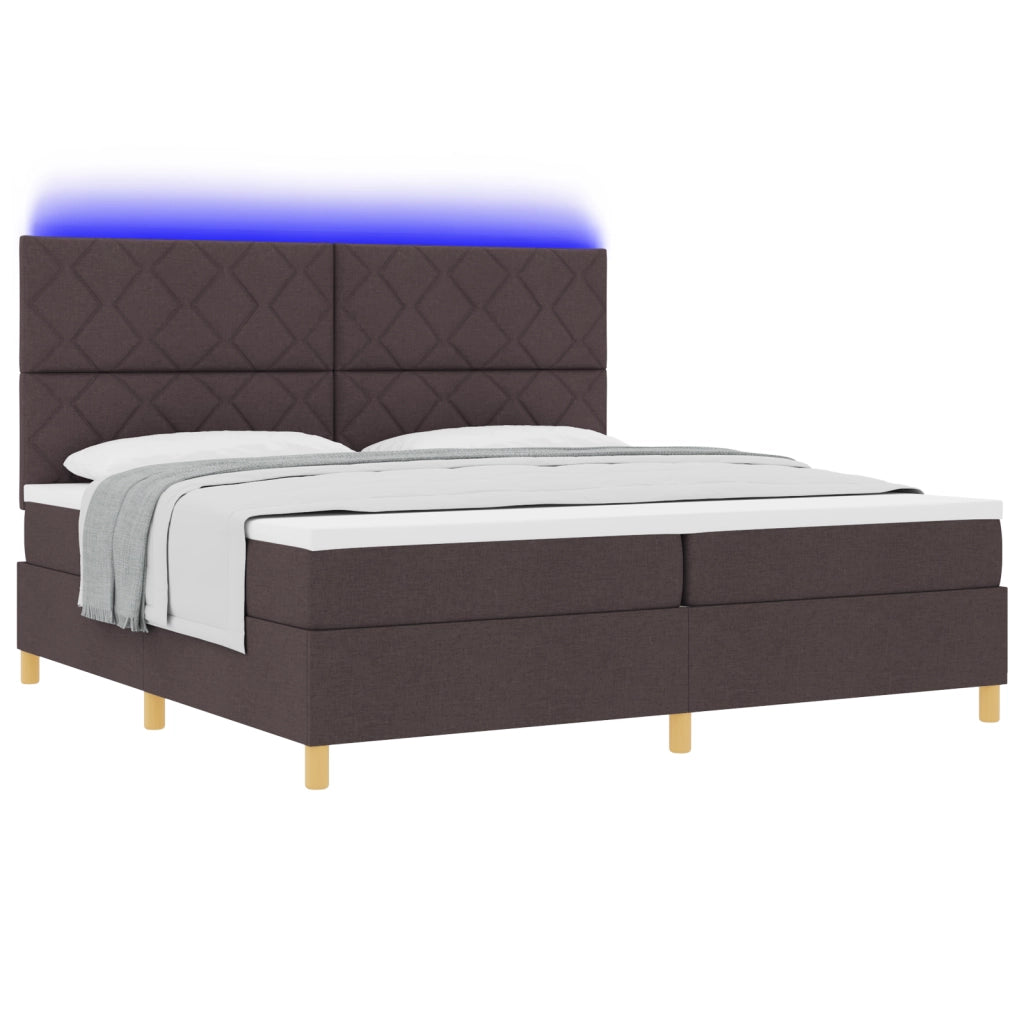 Letto Box Spring con Materasso & LED Marrone Scuro 200x200 cm Tessuto