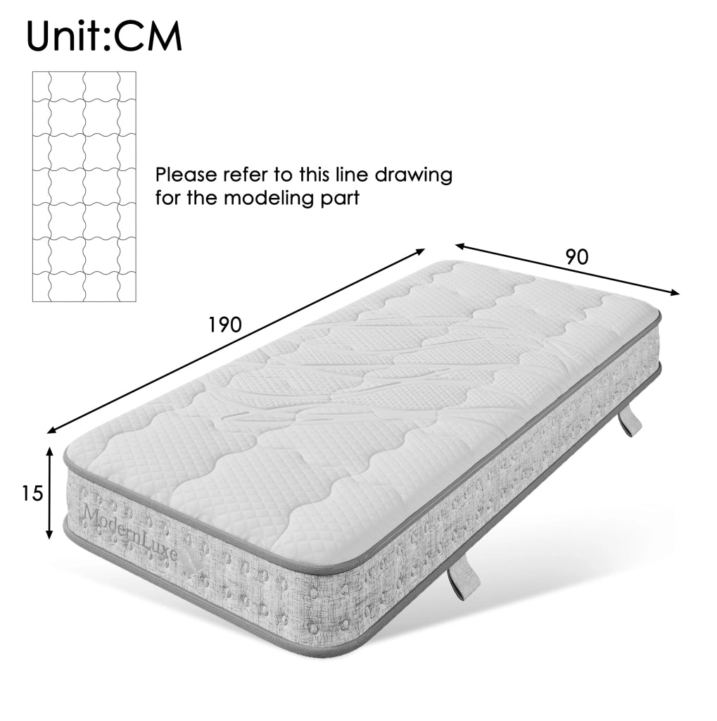 Materasso ibrido 7 zone 90x190 cm H3 in schiuma fredda e molle insacchettate; bianco