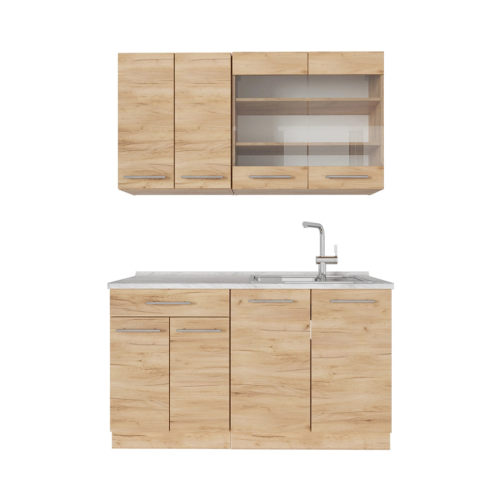 Cucina monoblocco Fame-Line Rovere dorato/Rovere dorato 140 cm, PL Marmo Vicco