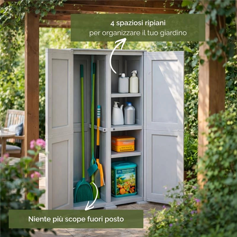 ARMADIO 2 ANTE GRIGIO 79X43X164 CM CON VANO PORTASCOPA E RIPIANO – MOBILE ORGANIZZATORE VERTICALE PER LAVANDERIA E RIPOSTIGLIO