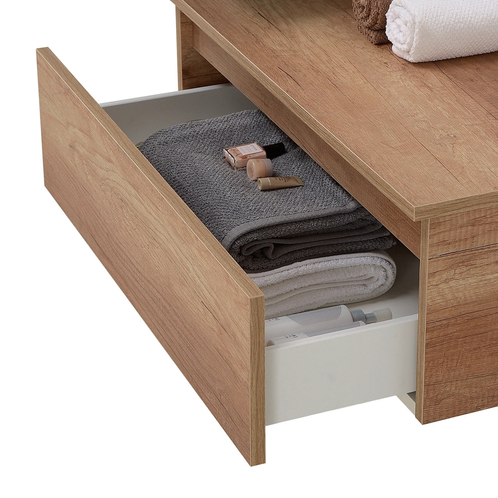 Mobile bagno sospeso 80 cm rovere naturale con lavabo sospeso e specchio – Numa