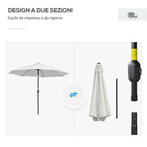 Ombrellone Rotondo e Regolabile Ø265x240 cm in Poliestere Metallo e Fibra di Vetro Crema