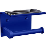 Tindbea houder per rotoli di carta igienica con piastra di fissaggio, fissaggio con colla o viti, da appendere al muro, houder per rotoli di carta igienica con spazio di stoccaggio, accessorio di piastra da bagno in acciaio inossidabile (Klein Blue)