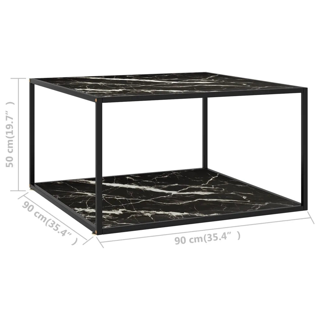Tavolino da Salotto Nero con Vetro Marmo Nero 90x90x50 cm 322914