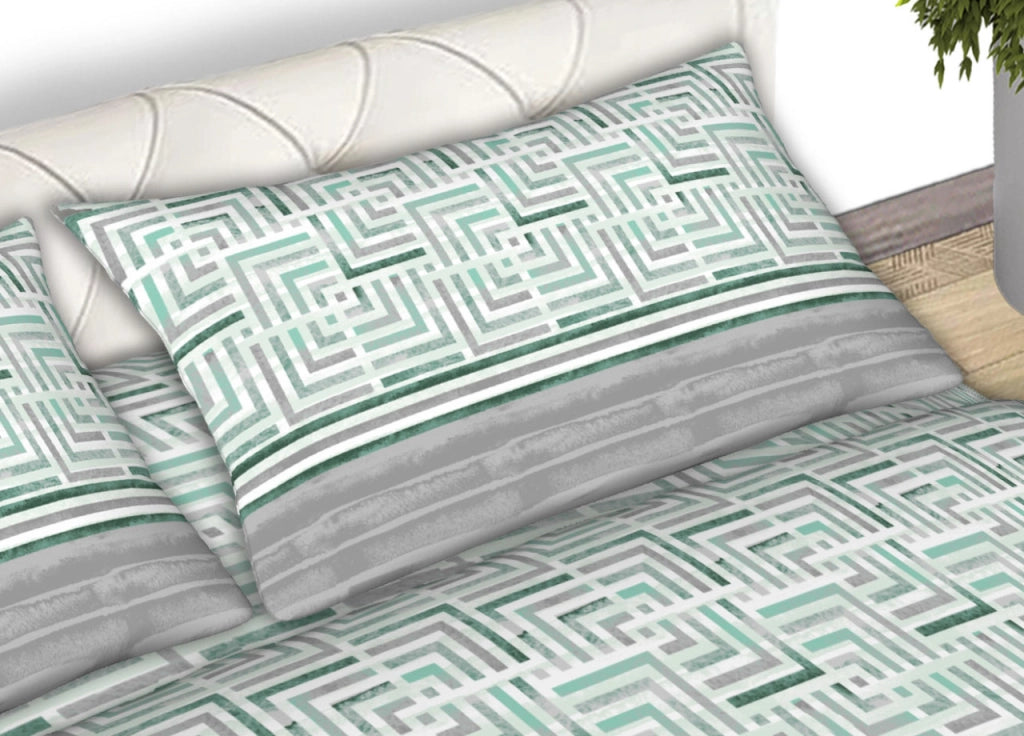 Completo Lenzuola Letto 100% Cotone Made Italy Disegno Lab CN - Matrimoniale - Verde