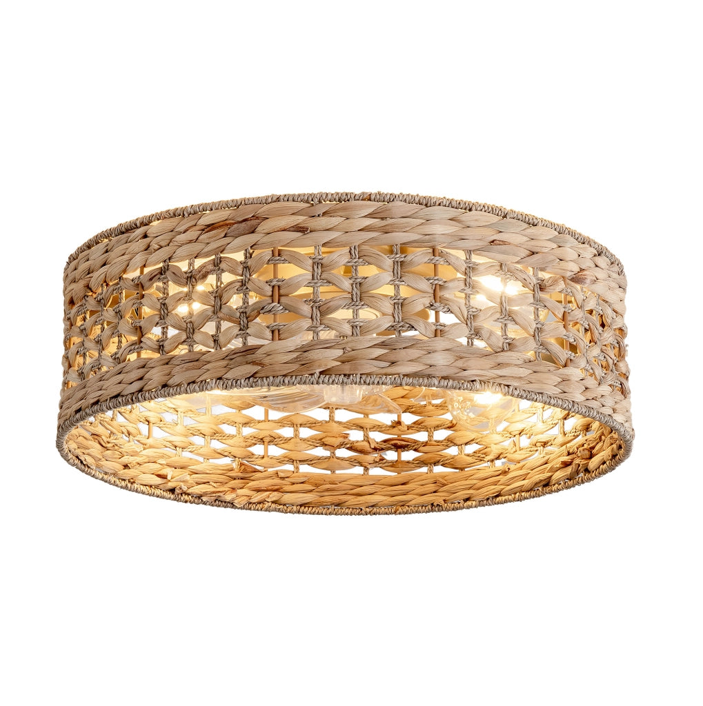 Ventilatore da soffitto con luce in rattan color rame con app e telecomando