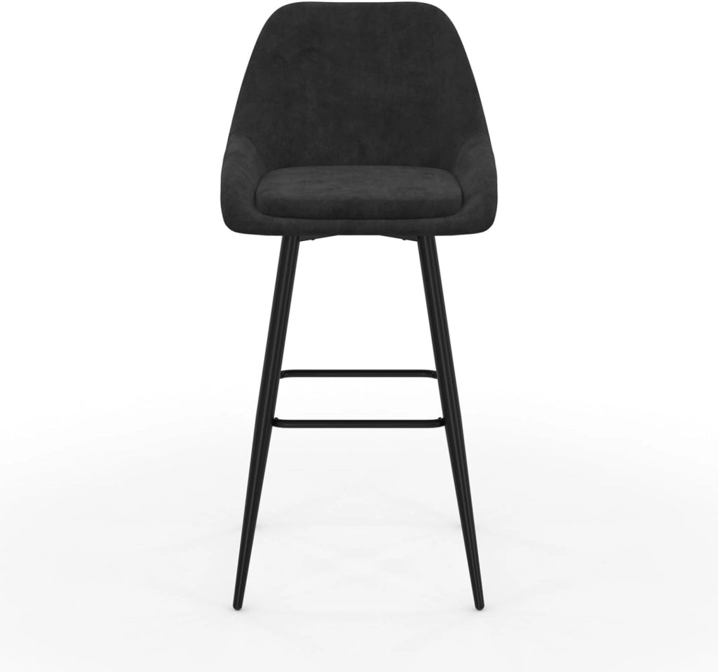 Set di 4 sgabelli da bar THALYA in velluto nero con mezzi braccioli