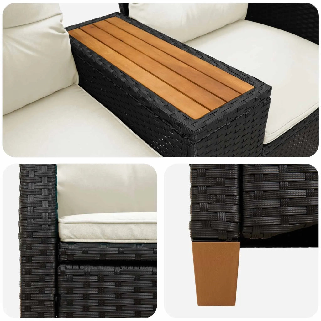 Panchina reclinabile con tavolo Nero e Bianco Crema polyrattan 42026813