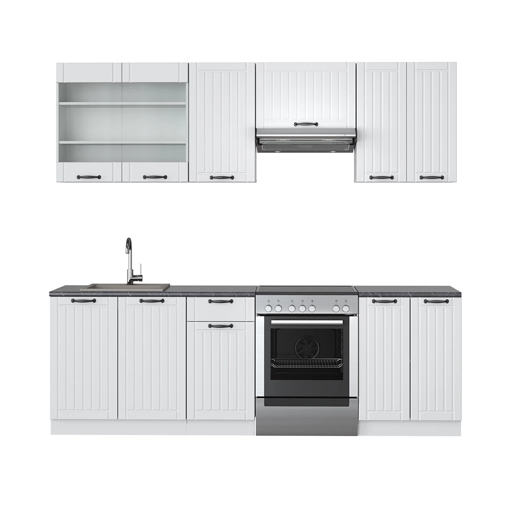 Cucina componibile Fame-Line Bianco rustico/Bianco 240 cm, PL Antracite Vicco