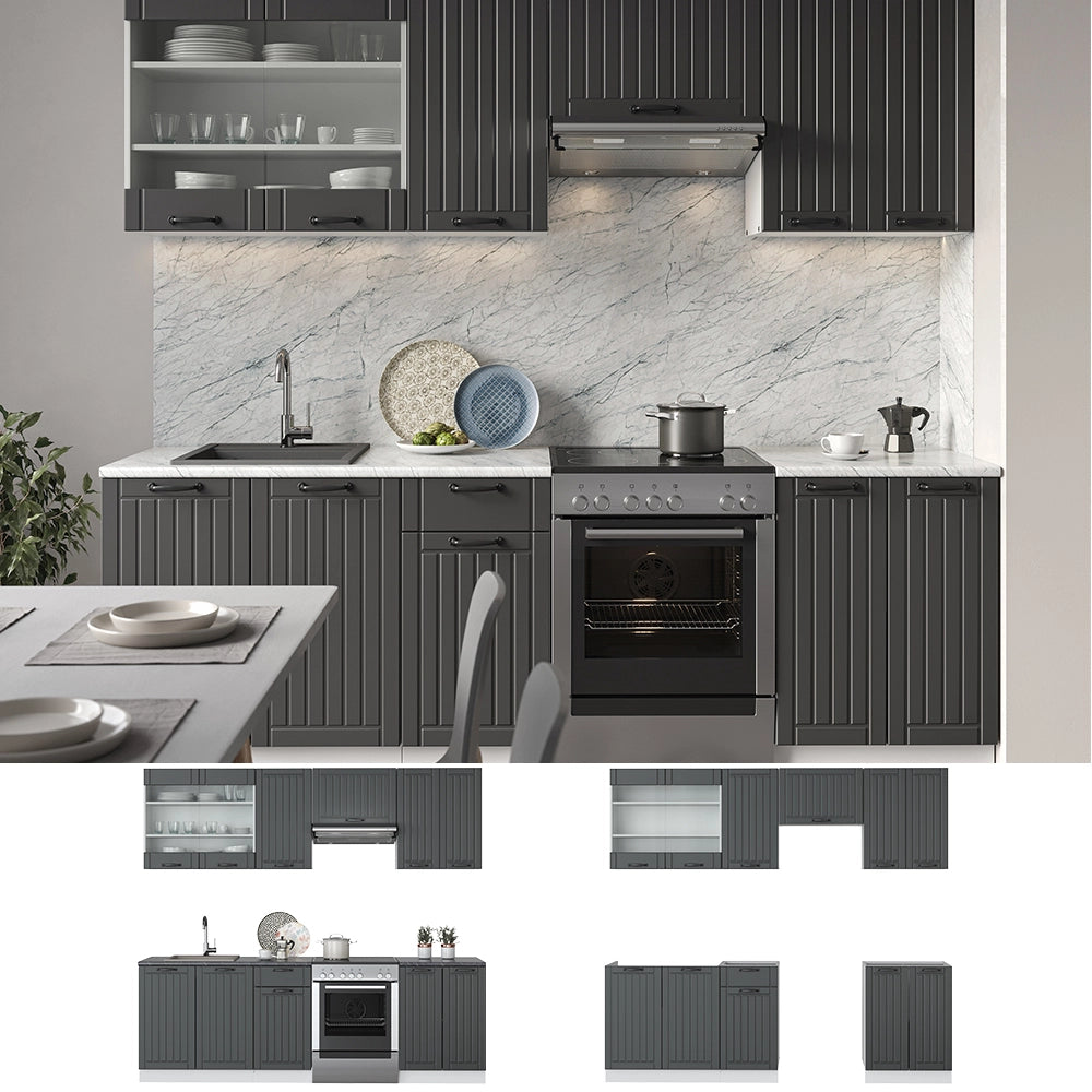 Cucina componibile Fame-Line Antracite rustico/Bianco 240 cm, PL Antracite Vicco