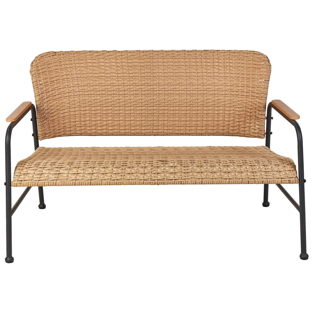 Set di divani da giardino a 4 posti in rattan naturale PE Telaio in acciaio Gambe nere 2 posti a sedere 2 poltrone Tavolino da caffè