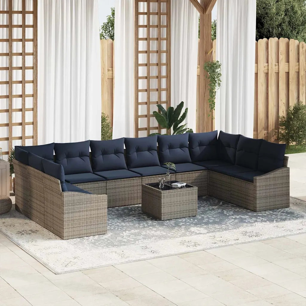 Set Divano da Giardino Grigio e Blu Navy polyrattan 3355584