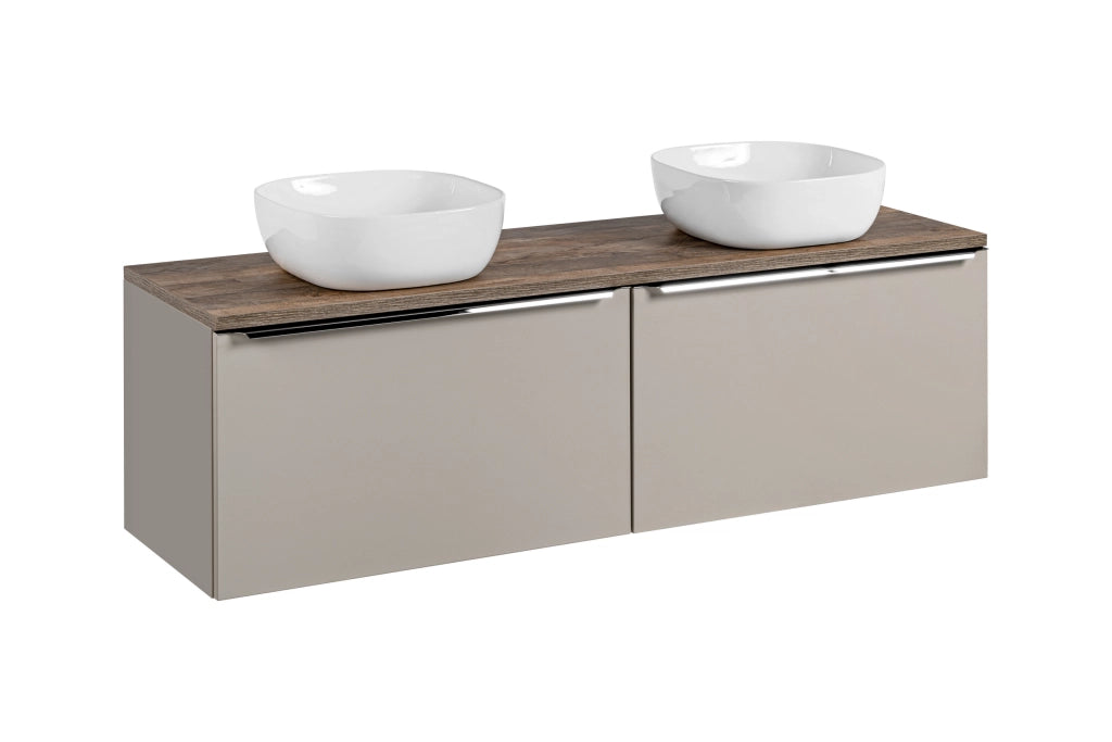 Set mobili bagno 160 cm con piano e 2 lavabi da appoggio Smile Santa Fe Taupe 160 cm