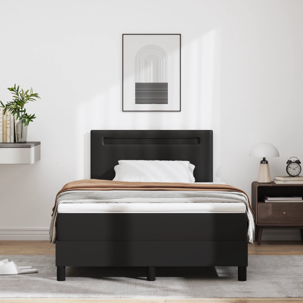Letto a Molle  con Materasso Nero Matrimoniale Piccolo in Ecopelle