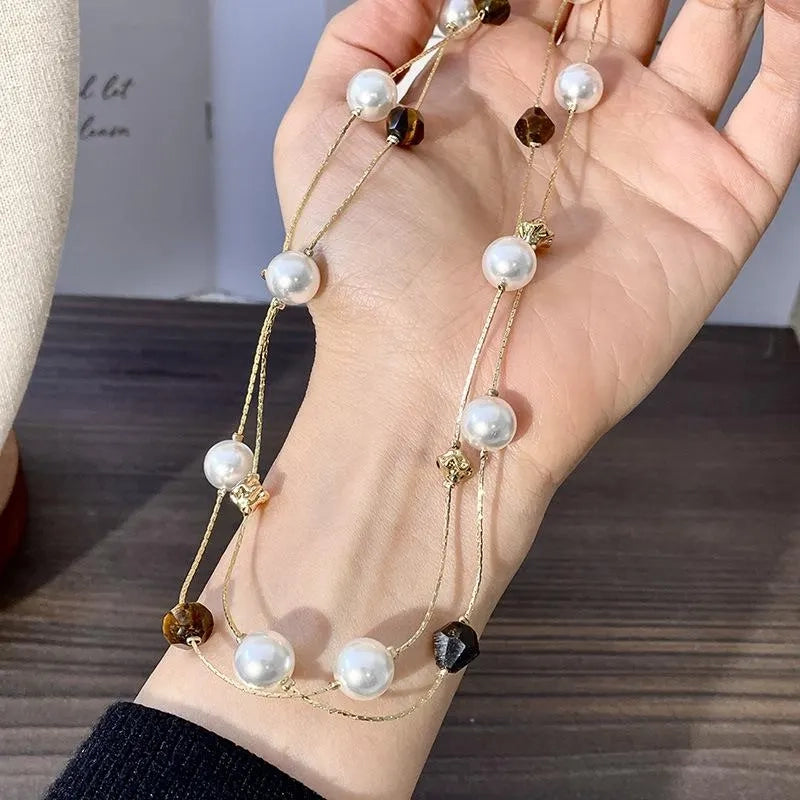 Collana vintage con perle occhio di tigre, realizzata a mano con perline