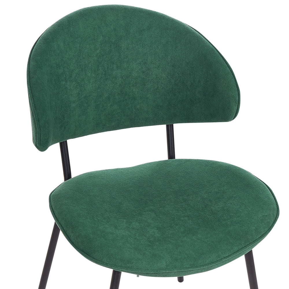 Set di 2 sedie da pranzo con sedile imbottito in tessuto verde senza braccioli schienale curvo stile moderno