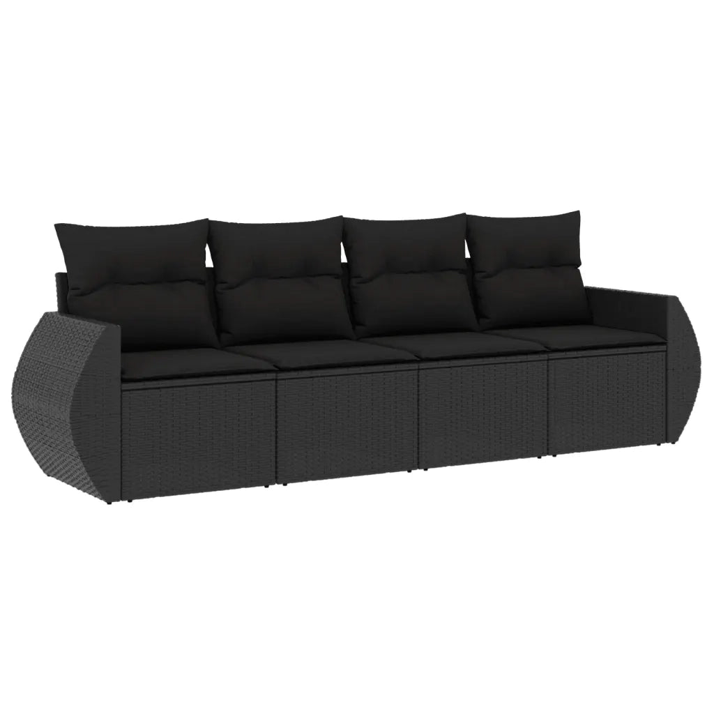 Set Divani da Giardino 4 pz con Cuscini Nero in Polyrattan 3253412