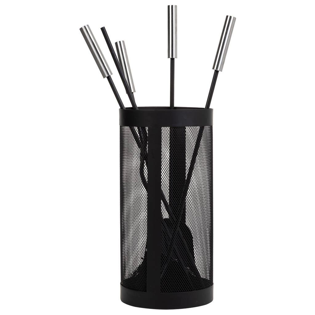 Set di 5 strumenti in metallo nero per il camino in metallo