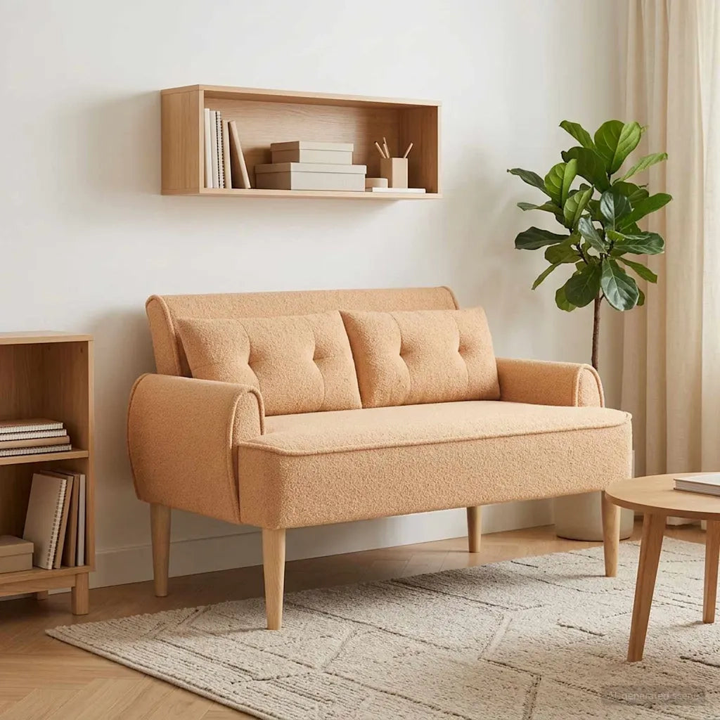 Loveseat con bottoni imbottiti Beige 117 x 67 x 77 cm Bouclé 42041827