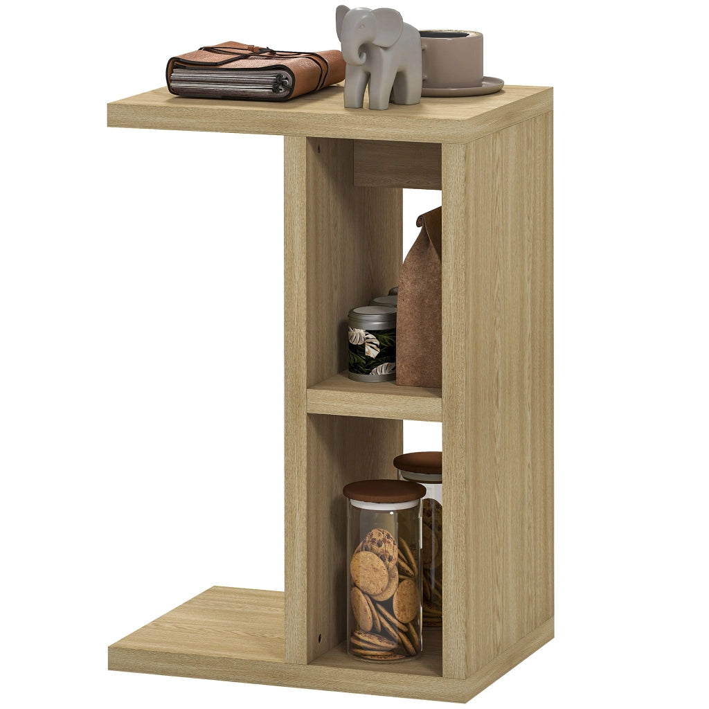 Tavolino a C con 2 ripiani aperti ¨C Zephmum ¨C 40x29.8x60 cm, effetto rovere