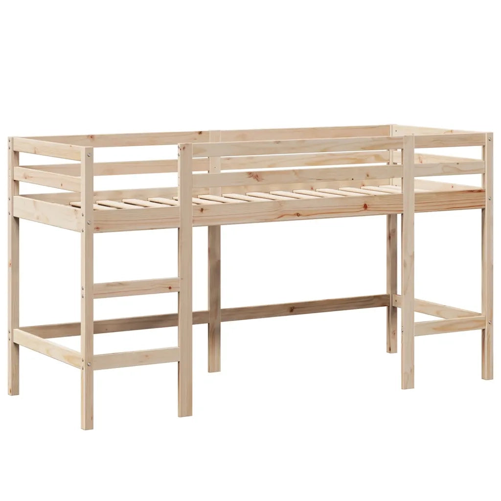 Letto singolo | Letto per adulti | Letto Soppalco con Scala e Tetto 80x200 cm Legno Massello Pino