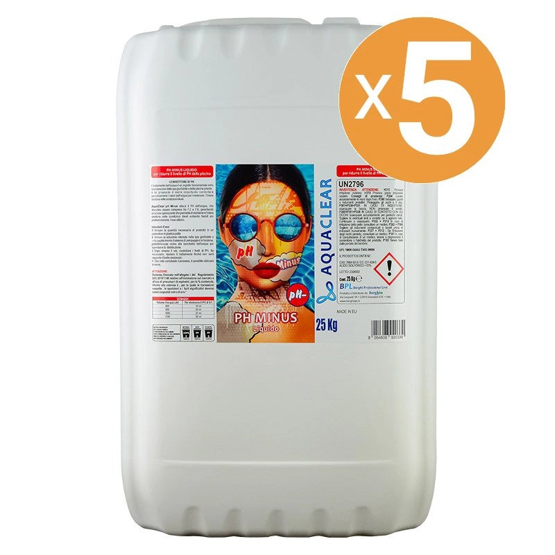 Riduttore Ph Minus Liquido Piscina, 5 Confezioni Da 25 Kg