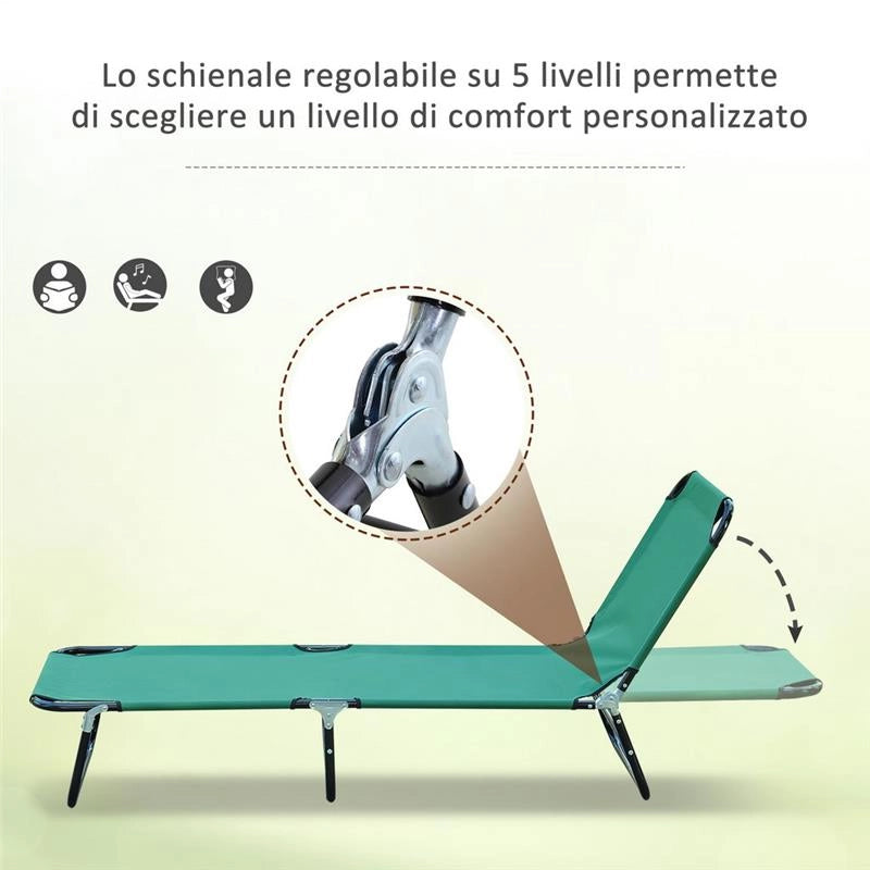 SDRAIO PIEGHEVOLE CON SCHIENALE RECLINABILE SU 4 POSIZIONI 190 X 56X 28 CM VERDE