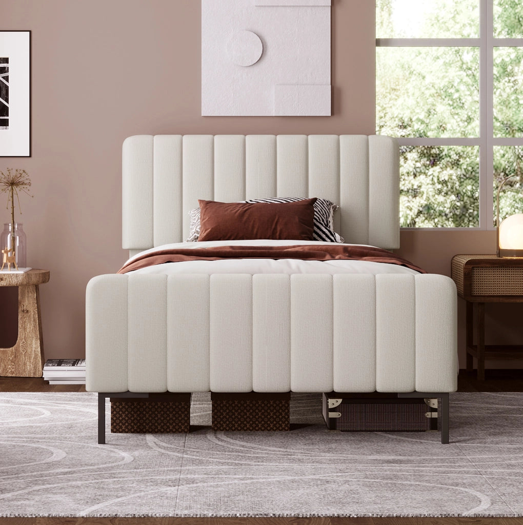 Letto imbottito 90x200 cm con testiera regolabile; grigio-beige