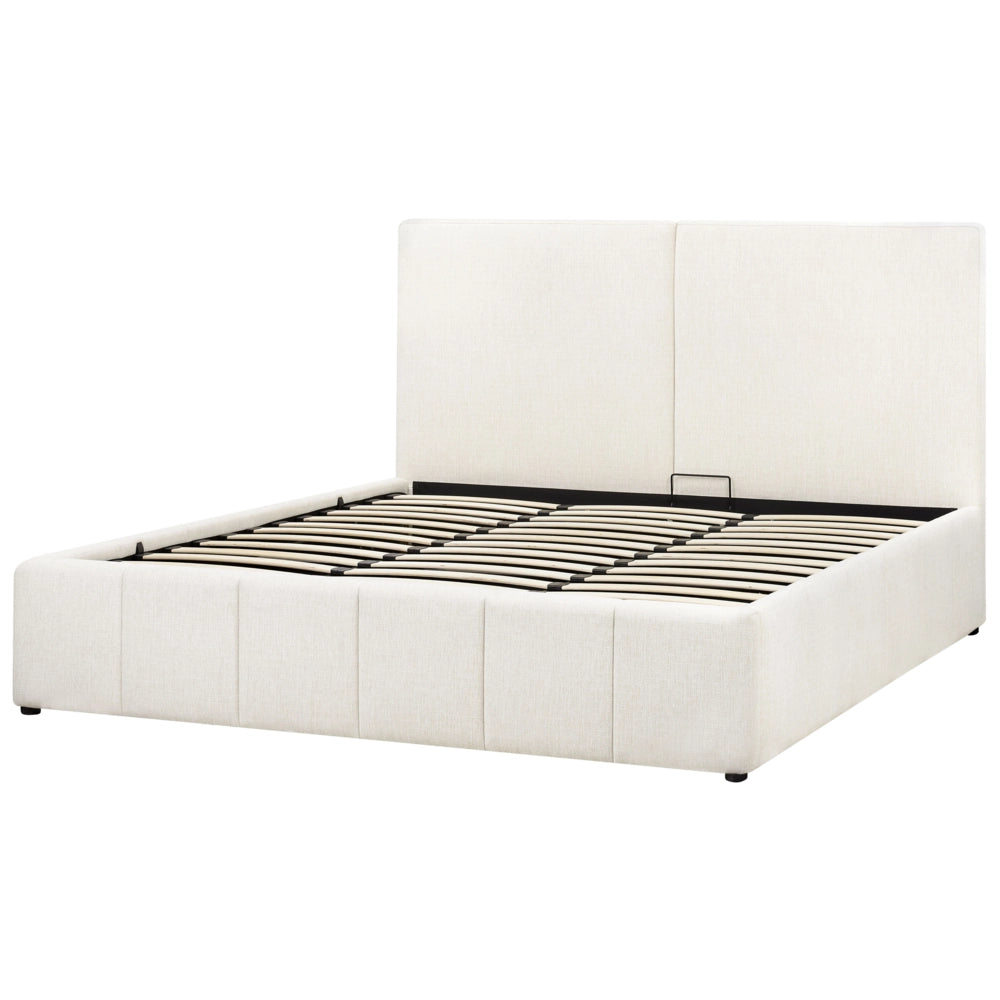 Letto matrimoniale con contenitore rivestito in tessuto bianco sporco 180 x 200 cm camera da letto elegante