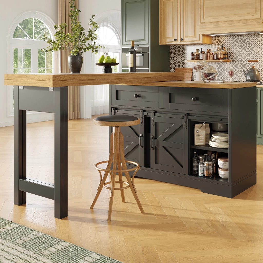 TAVOLO ISOLA CUCINA ESTRAIBILE 120-197 cm MDF Nero