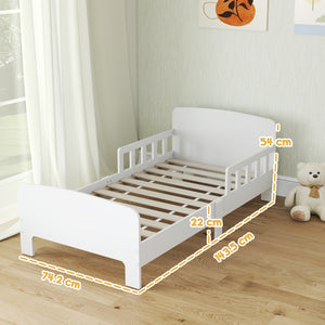 Letto per Bambini 3-8 Anni Basso con Sponde Laterali e Bordi Lisci 143.5x74.2x54 cm in Legno Bianco