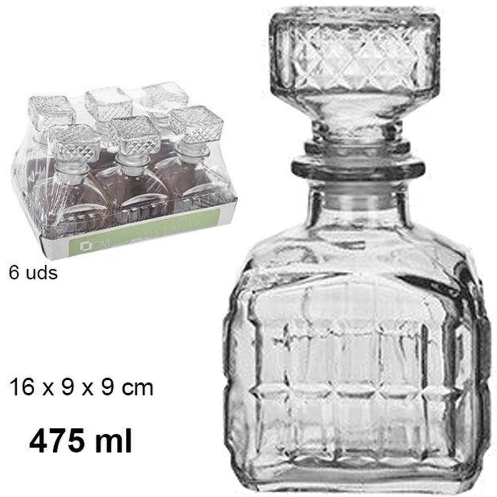 Trade Shop - 6 Bottiglia Vintage Per Liquore Wiskey Cognac Scotch In Vetro Con Tappo 9x16cm -