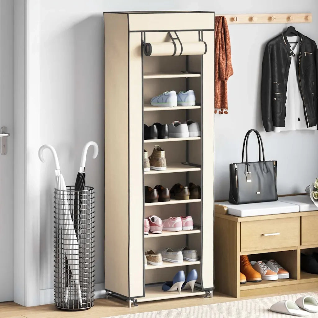 Scarpiera con Rivestimento-Scaffale per scarpe in Tessuto Crema 57x29x162 cm
